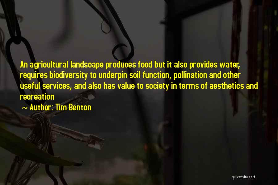 Tim Benton Quotes: An Agricultural Landscape Produces Food But It Also Provides Water, Requires Biodiversity To Underpin Soil Function, Pollination And Other Useful