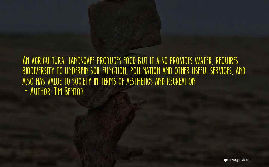 Tim Benton Quotes: An Agricultural Landscape Produces Food But It Also Provides Water, Requires Biodiversity To Underpin Soil Function, Pollination And Other Useful