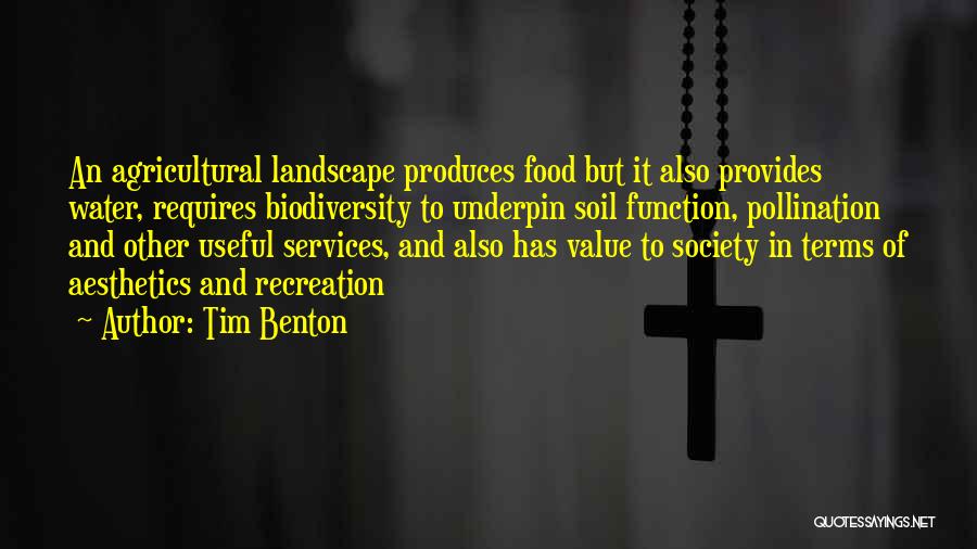 Tim Benton Quotes: An Agricultural Landscape Produces Food But It Also Provides Water, Requires Biodiversity To Underpin Soil Function, Pollination And Other Useful