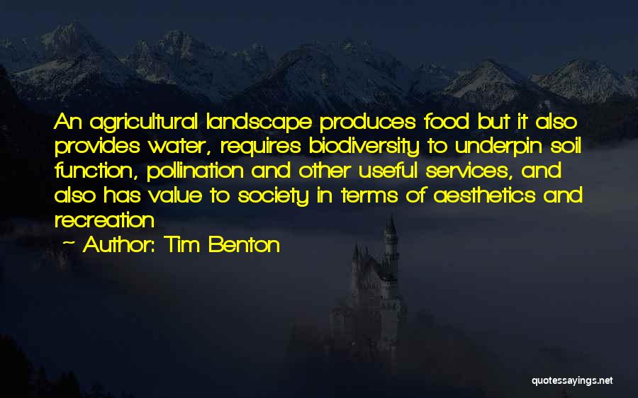 Tim Benton Quotes: An Agricultural Landscape Produces Food But It Also Provides Water, Requires Biodiversity To Underpin Soil Function, Pollination And Other Useful