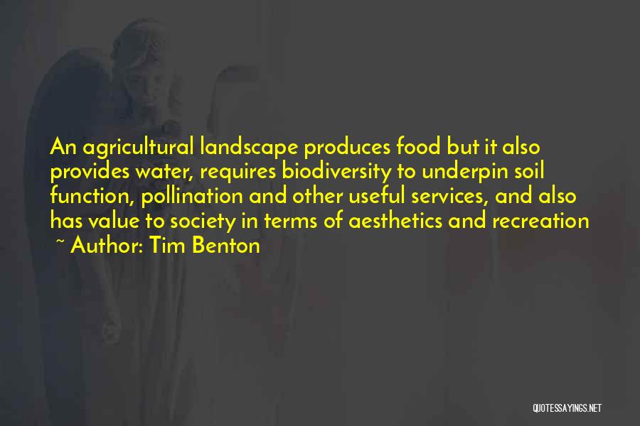 Tim Benton Quotes: An Agricultural Landscape Produces Food But It Also Provides Water, Requires Biodiversity To Underpin Soil Function, Pollination And Other Useful