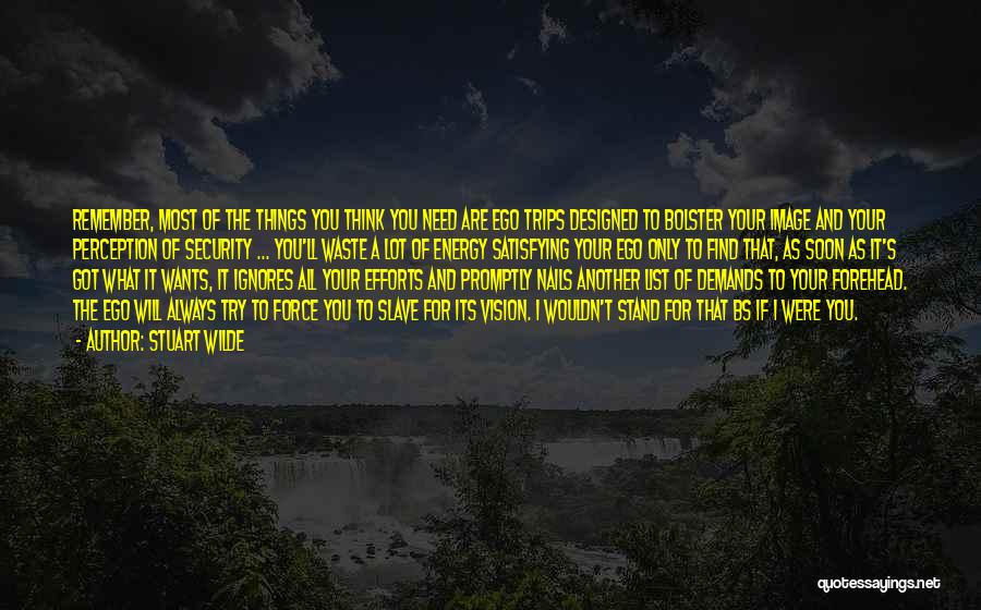 Stuart Wilde Quotes: Remember, Most Of The Things You Think You Need Are Ego Trips Designed To Bolster Your Image And Your Perception