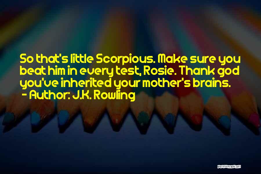 J.K. Rowling Quotes: So That's Little Scorpious. Make Sure You Beat Him In Every Test, Rosie. Thank God You've Inherited Your Mother's Brains.