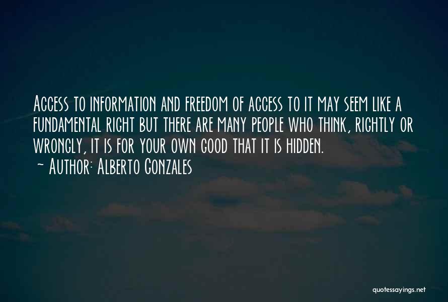 Alberto Gonzales Quotes: Access To Information And Freedom Of Access To It May Seem Like A Fundamental Right But There Are Many People