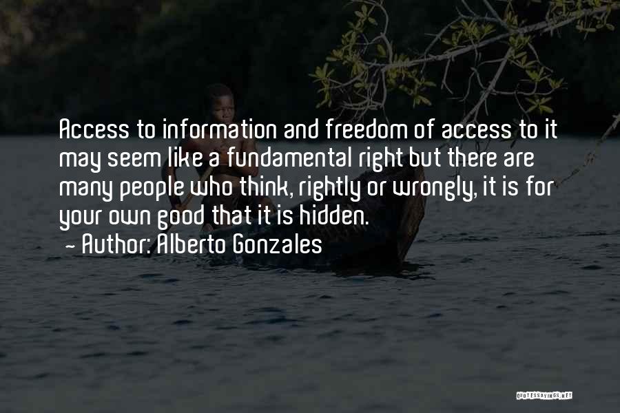 Alberto Gonzales Quotes: Access To Information And Freedom Of Access To It May Seem Like A Fundamental Right But There Are Many People