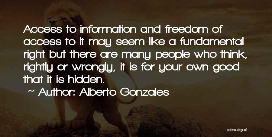 Alberto Gonzales Quotes: Access To Information And Freedom Of Access To It May Seem Like A Fundamental Right But There Are Many People