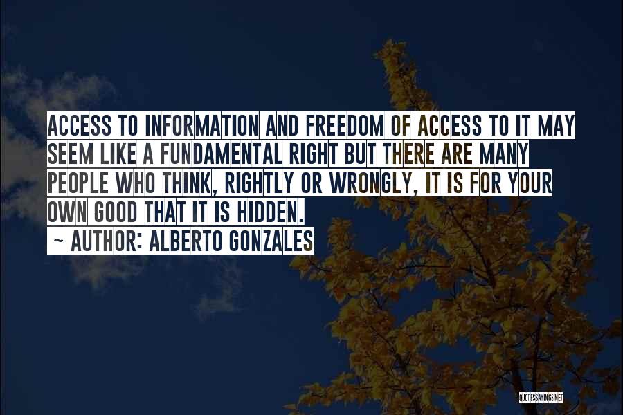 Alberto Gonzales Quotes: Access To Information And Freedom Of Access To It May Seem Like A Fundamental Right But There Are Many People