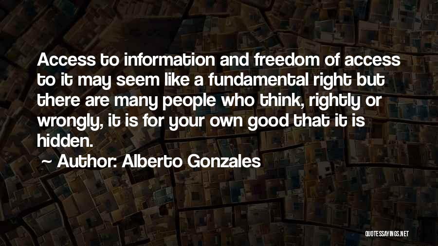 Alberto Gonzales Quotes: Access To Information And Freedom Of Access To It May Seem Like A Fundamental Right But There Are Many People