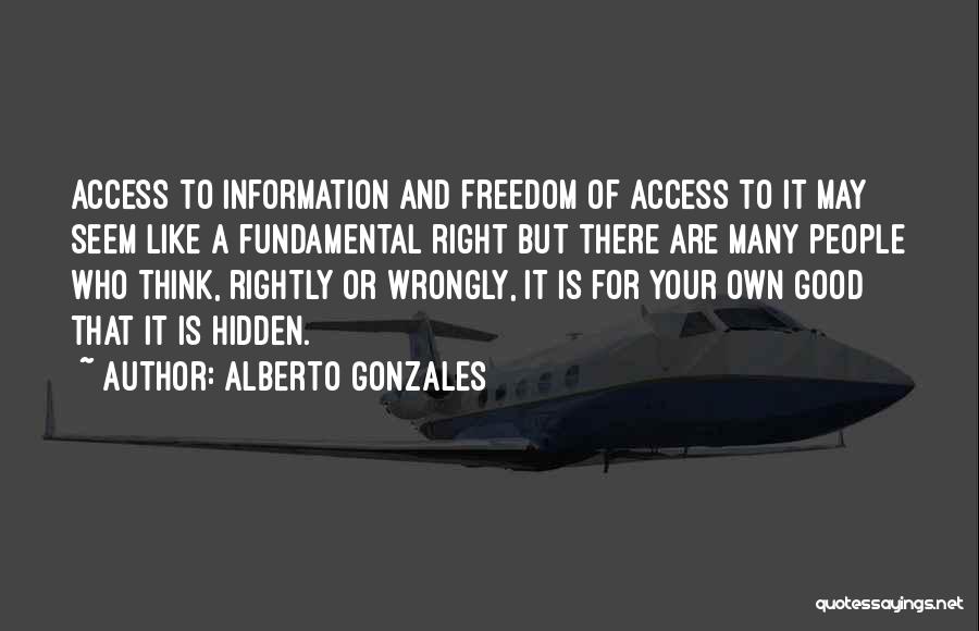 Alberto Gonzales Quotes: Access To Information And Freedom Of Access To It May Seem Like A Fundamental Right But There Are Many People