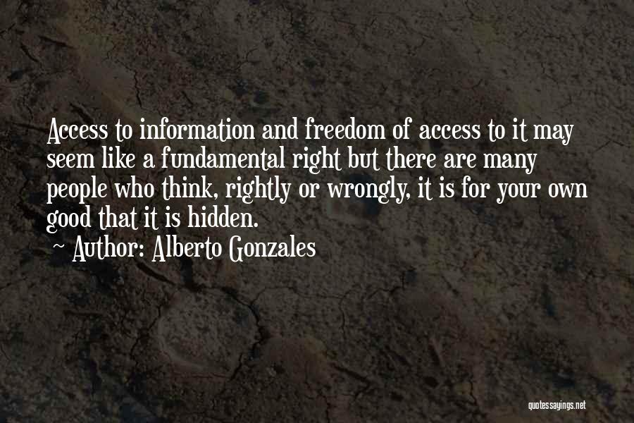 Alberto Gonzales Quotes: Access To Information And Freedom Of Access To It May Seem Like A Fundamental Right But There Are Many People