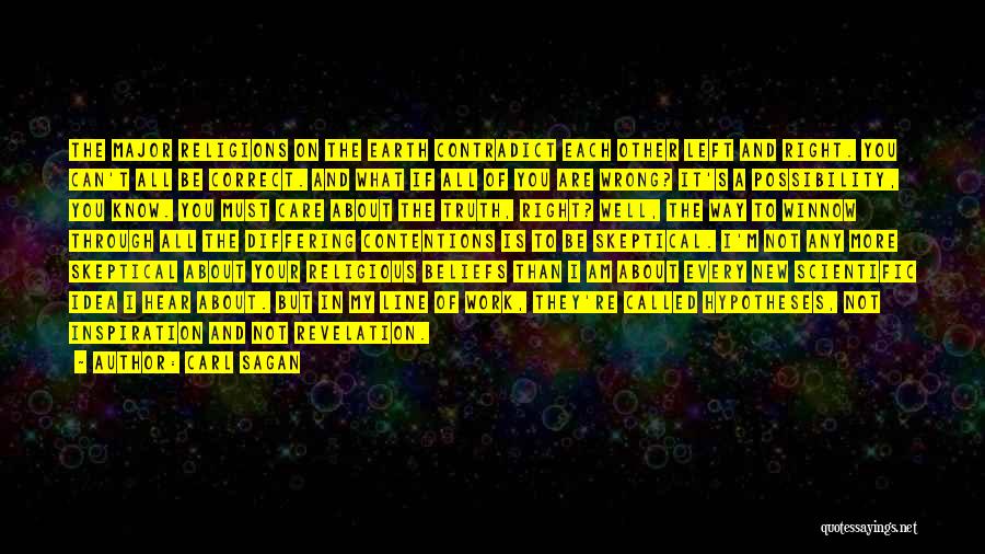 Carl Sagan Quotes: The Major Religions On The Earth Contradict Each Other Left And Right. You Can't All Be Correct. And What If