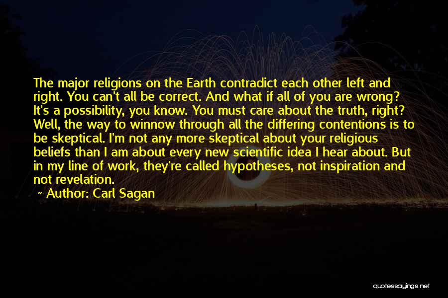 Carl Sagan Quotes: The Major Religions On The Earth Contradict Each Other Left And Right. You Can't All Be Correct. And What If