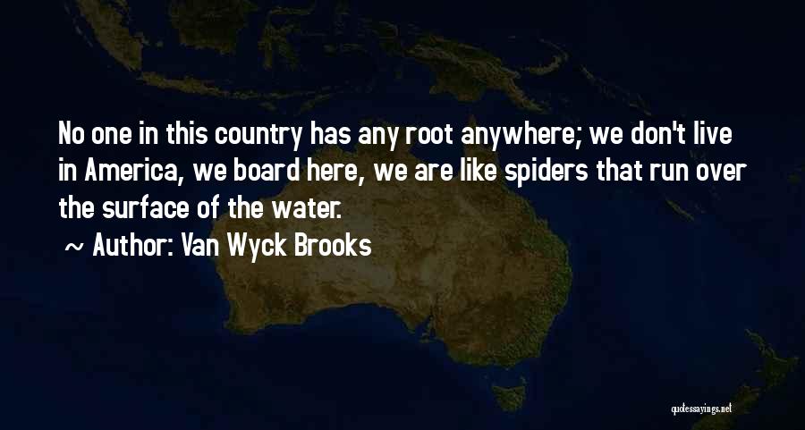 Van Wyck Brooks Quotes: No One In This Country Has Any Root Anywhere; We Don't Live In America, We Board Here, We Are Like