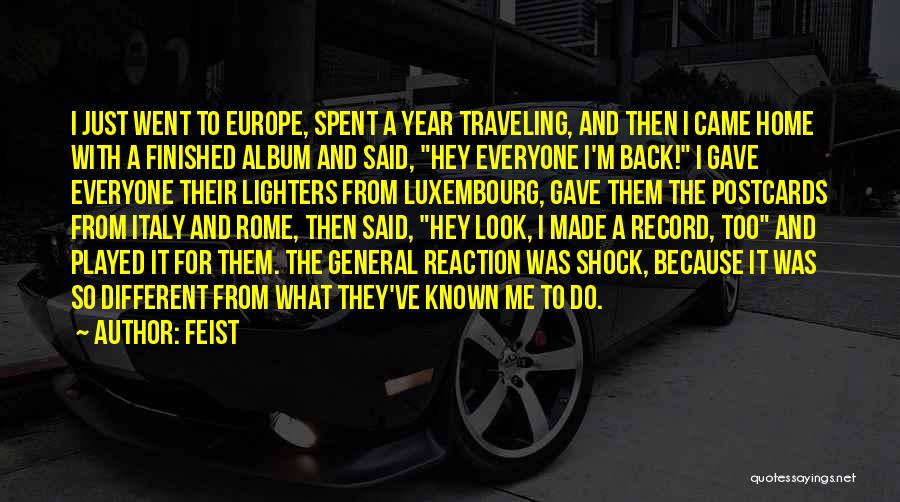 Feist Quotes: I Just Went To Europe, Spent A Year Traveling, And Then I Came Home With A Finished Album And Said,