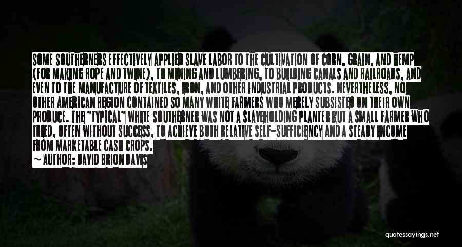 David Brion Davis Quotes: Some Southerners Effectively Applied Slave Labor To The Cultivation Of Corn, Grain, And Hemp (for Making Rope And Twine), To