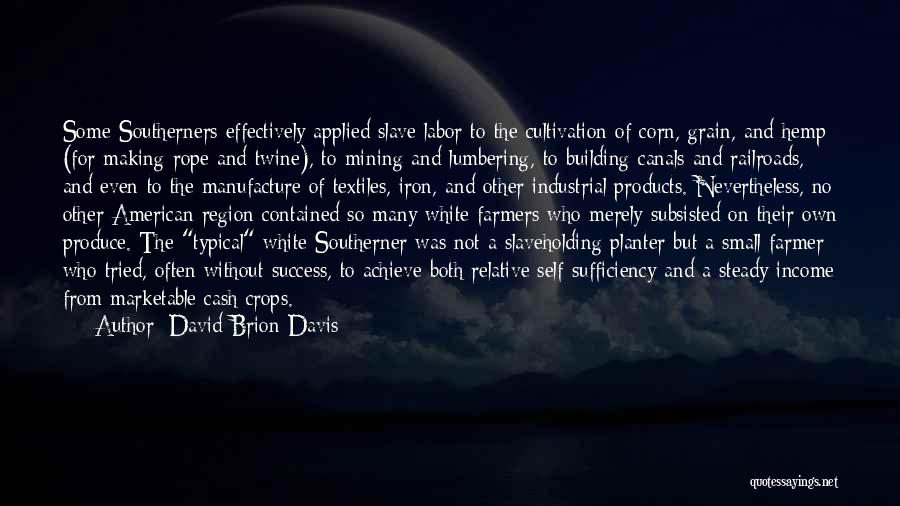 David Brion Davis Quotes: Some Southerners Effectively Applied Slave Labor To The Cultivation Of Corn, Grain, And Hemp (for Making Rope And Twine), To