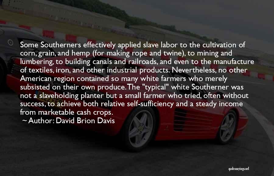 David Brion Davis Quotes: Some Southerners Effectively Applied Slave Labor To The Cultivation Of Corn, Grain, And Hemp (for Making Rope And Twine), To