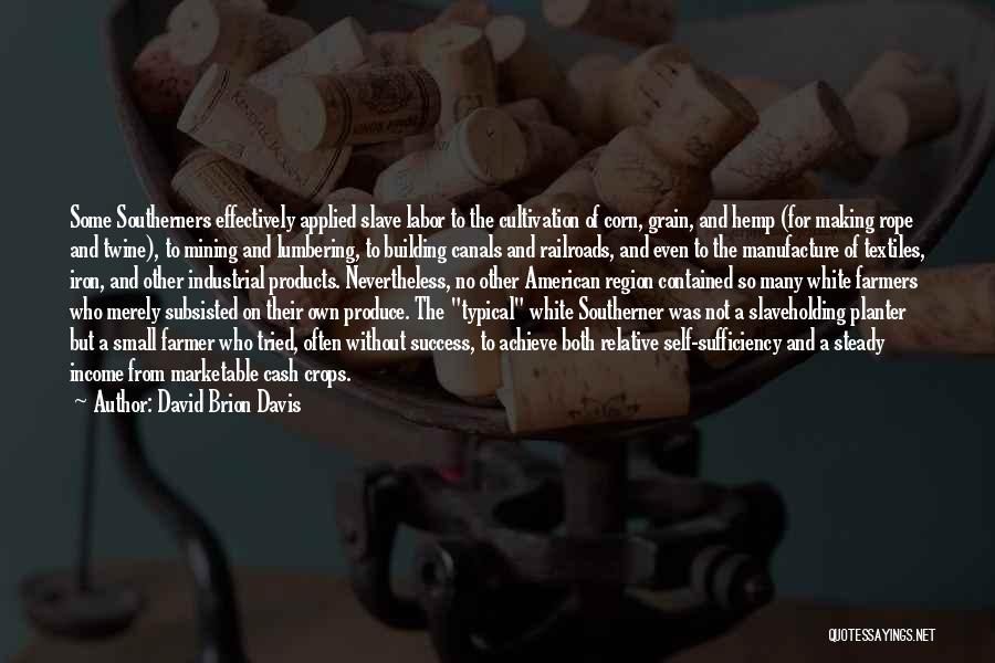 David Brion Davis Quotes: Some Southerners Effectively Applied Slave Labor To The Cultivation Of Corn, Grain, And Hemp (for Making Rope And Twine), To