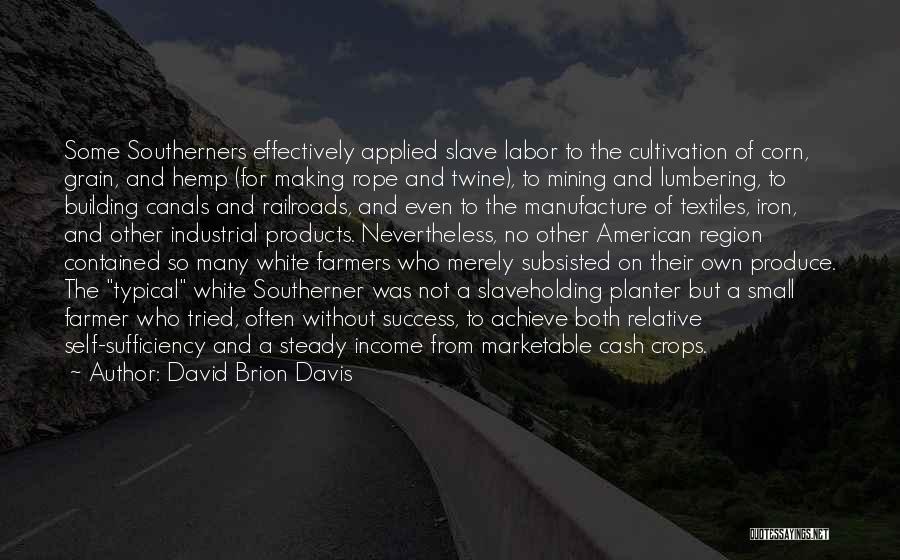 David Brion Davis Quotes: Some Southerners Effectively Applied Slave Labor To The Cultivation Of Corn, Grain, And Hemp (for Making Rope And Twine), To