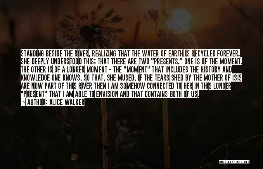 Alice Walker Quotes: Standing Beside The River, Realizing That The Water Of Earth Is Recycled Forever, She Deeply Understood This: That There Are