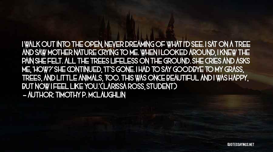 Timothy P. McLaughlin Quotes: I Walk Out Into The Open, Never Dreaming Of What I'd See. I Sat On A Tree And Saw Mother