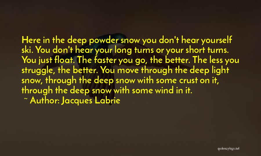 Jacques Labrie Quotes: Here In The Deep Powder Snow You Don't Hear Yourself Ski. You Don't Hear Your Long Turns Or Your Short