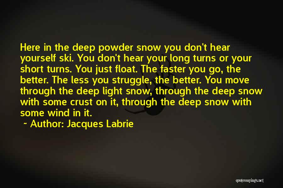 Jacques Labrie Quotes: Here In The Deep Powder Snow You Don't Hear Yourself Ski. You Don't Hear Your Long Turns Or Your Short