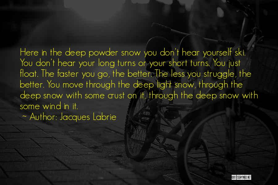 Jacques Labrie Quotes: Here In The Deep Powder Snow You Don't Hear Yourself Ski. You Don't Hear Your Long Turns Or Your Short