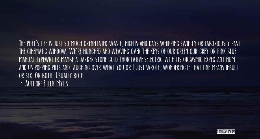 Eileen Myles Quotes: The Poet's Life Is Just So Much Crenellated Waste, Nights And Days Whipping Swiftly Or Laboriously Past The Cinematic Window.