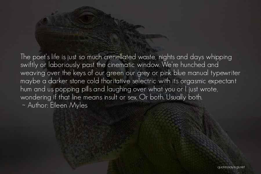 Eileen Myles Quotes: The Poet's Life Is Just So Much Crenellated Waste, Nights And Days Whipping Swiftly Or Laboriously Past The Cinematic Window.