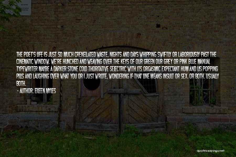 Eileen Myles Quotes: The Poet's Life Is Just So Much Crenellated Waste, Nights And Days Whipping Swiftly Or Laboriously Past The Cinematic Window.