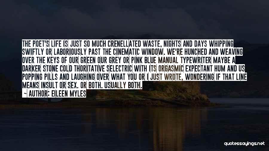 Eileen Myles Quotes: The Poet's Life Is Just So Much Crenellated Waste, Nights And Days Whipping Swiftly Or Laboriously Past The Cinematic Window.