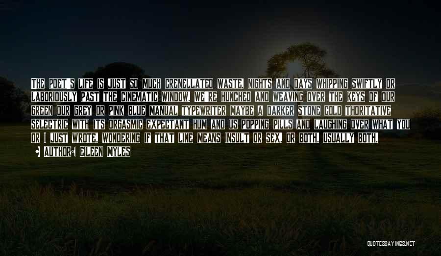 Eileen Myles Quotes: The Poet's Life Is Just So Much Crenellated Waste, Nights And Days Whipping Swiftly Or Laboriously Past The Cinematic Window.