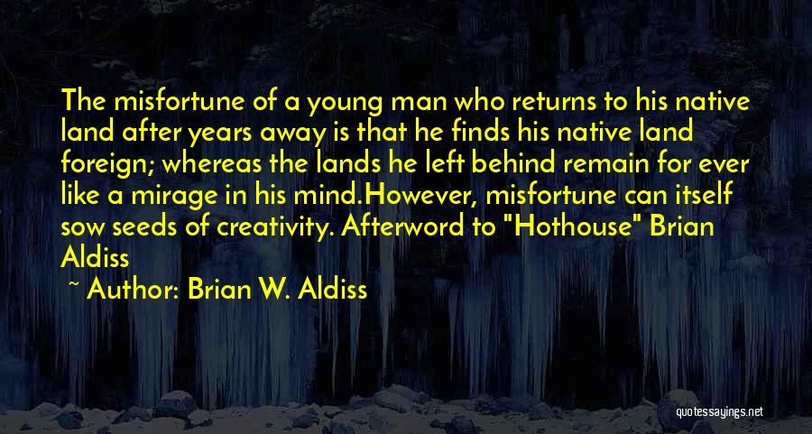 Brian W. Aldiss Quotes: The Misfortune Of A Young Man Who Returns To His Native Land After Years Away Is That He Finds His