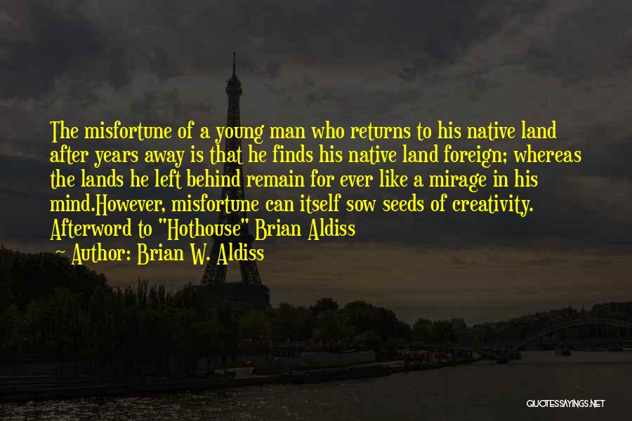 Brian W. Aldiss Quotes: The Misfortune Of A Young Man Who Returns To His Native Land After Years Away Is That He Finds His