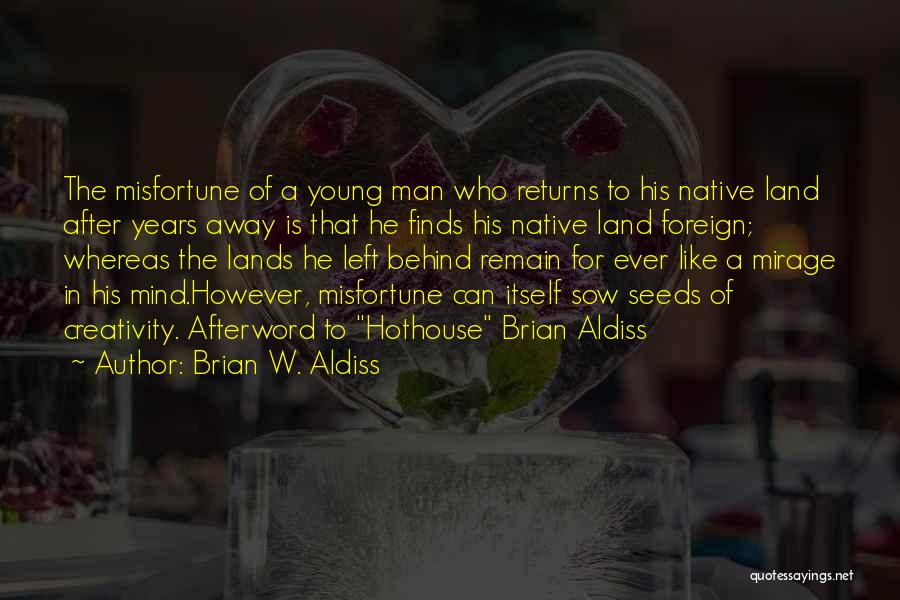 Brian W. Aldiss Quotes: The Misfortune Of A Young Man Who Returns To His Native Land After Years Away Is That He Finds His