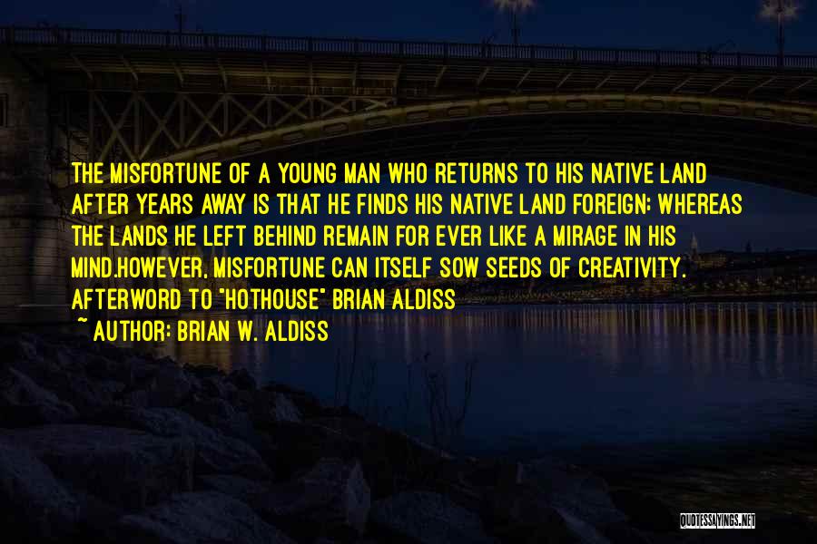 Brian W. Aldiss Quotes: The Misfortune Of A Young Man Who Returns To His Native Land After Years Away Is That He Finds His