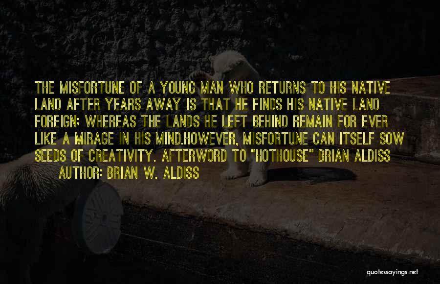 Brian W. Aldiss Quotes: The Misfortune Of A Young Man Who Returns To His Native Land After Years Away Is That He Finds His