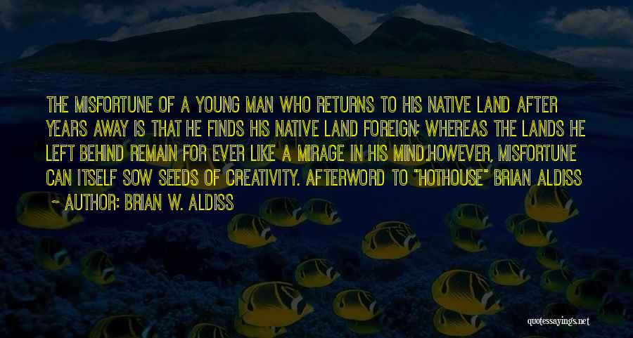 Brian W. Aldiss Quotes: The Misfortune Of A Young Man Who Returns To His Native Land After Years Away Is That He Finds His