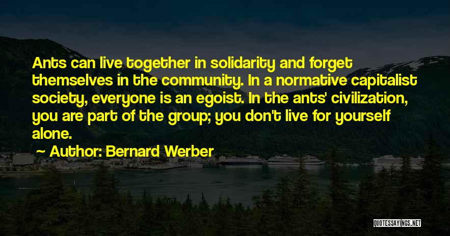 Bernard Werber Quotes: Ants Can Live Together In Solidarity And Forget Themselves In The Community. In A Normative Capitalist Society, Everyone Is An