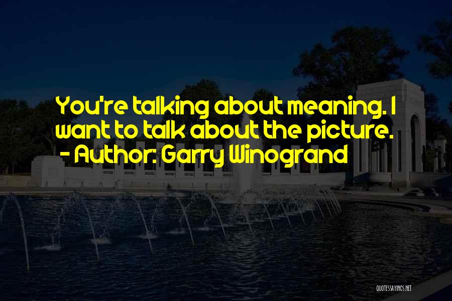 Garry Winogrand Quotes: You're Talking About Meaning. I Want To Talk About The Picture.