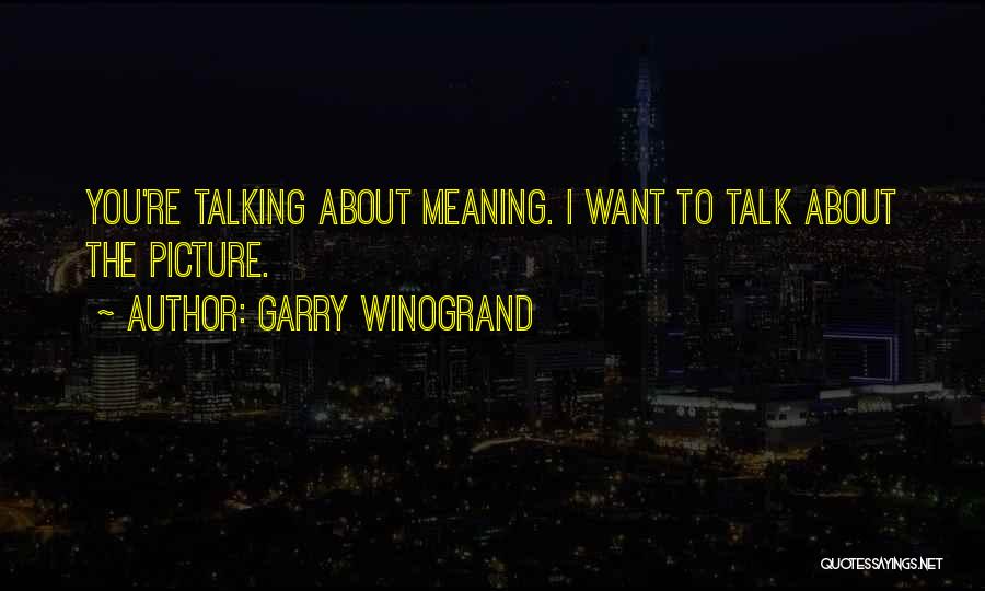 Garry Winogrand Quotes: You're Talking About Meaning. I Want To Talk About The Picture.