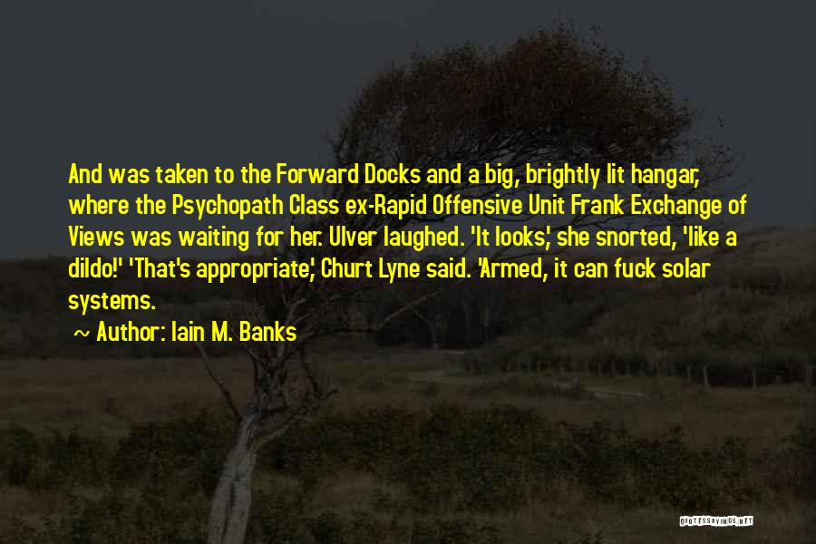 Iain M. Banks Quotes: And Was Taken To The Forward Docks And A Big, Brightly Lit Hangar, Where The Psychopath Class Ex-rapid Offensive Unit