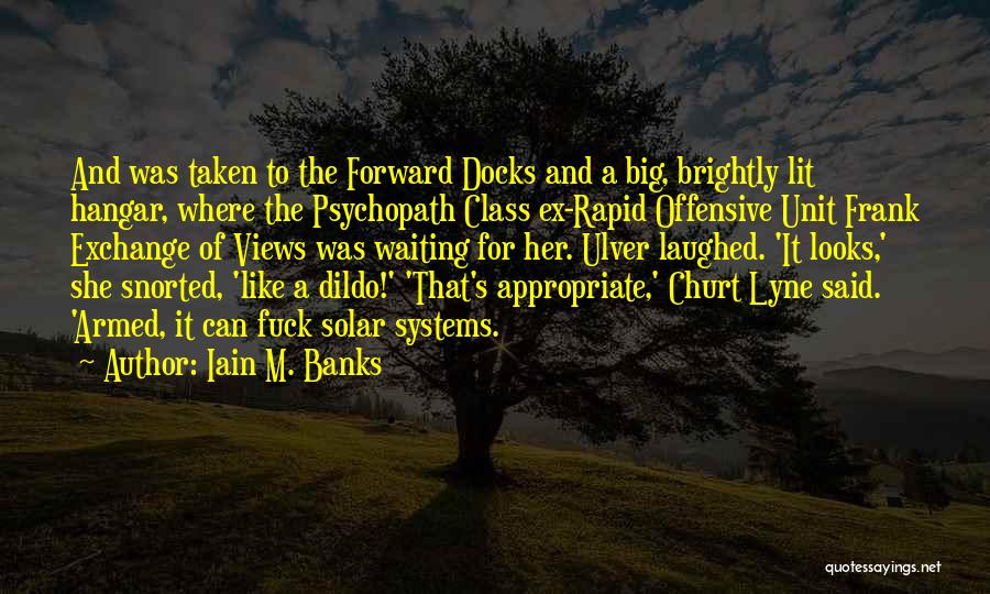 Iain M. Banks Quotes: And Was Taken To The Forward Docks And A Big, Brightly Lit Hangar, Where The Psychopath Class Ex-rapid Offensive Unit