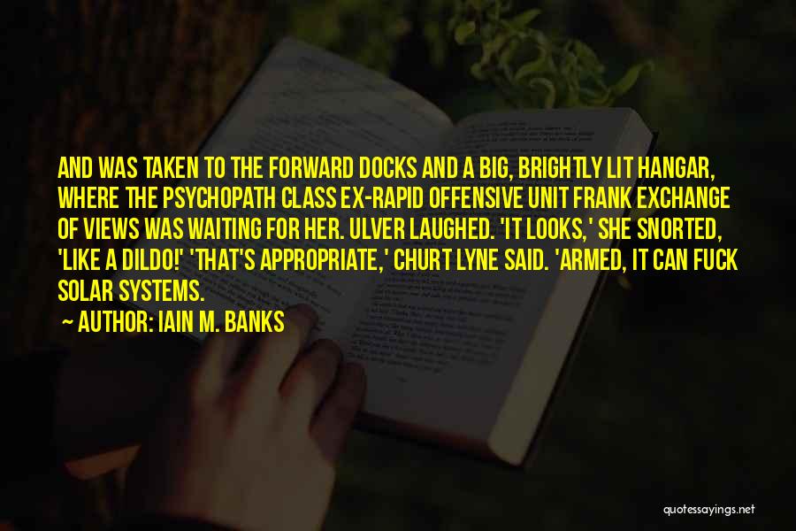 Iain M. Banks Quotes: And Was Taken To The Forward Docks And A Big, Brightly Lit Hangar, Where The Psychopath Class Ex-rapid Offensive Unit