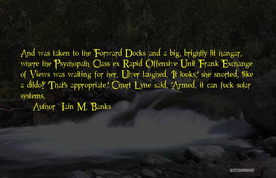 Iain M. Banks Quotes: And Was Taken To The Forward Docks And A Big, Brightly Lit Hangar, Where The Psychopath Class Ex-rapid Offensive Unit