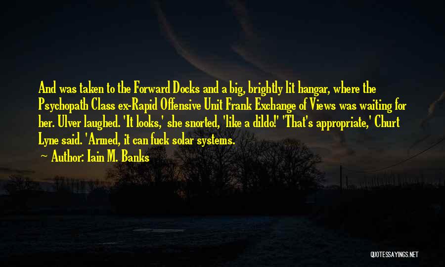 Iain M. Banks Quotes: And Was Taken To The Forward Docks And A Big, Brightly Lit Hangar, Where The Psychopath Class Ex-rapid Offensive Unit