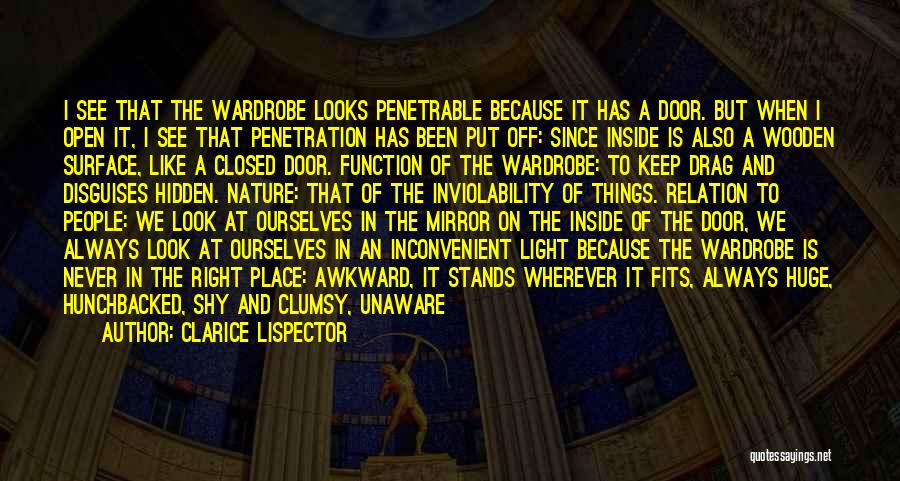 Clarice Lispector Quotes: I See That The Wardrobe Looks Penetrable Because It Has A Door. But When I Open It, I See That