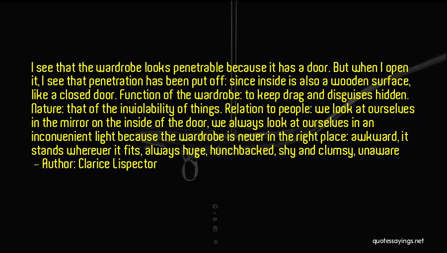 Clarice Lispector Quotes: I See That The Wardrobe Looks Penetrable Because It Has A Door. But When I Open It, I See That