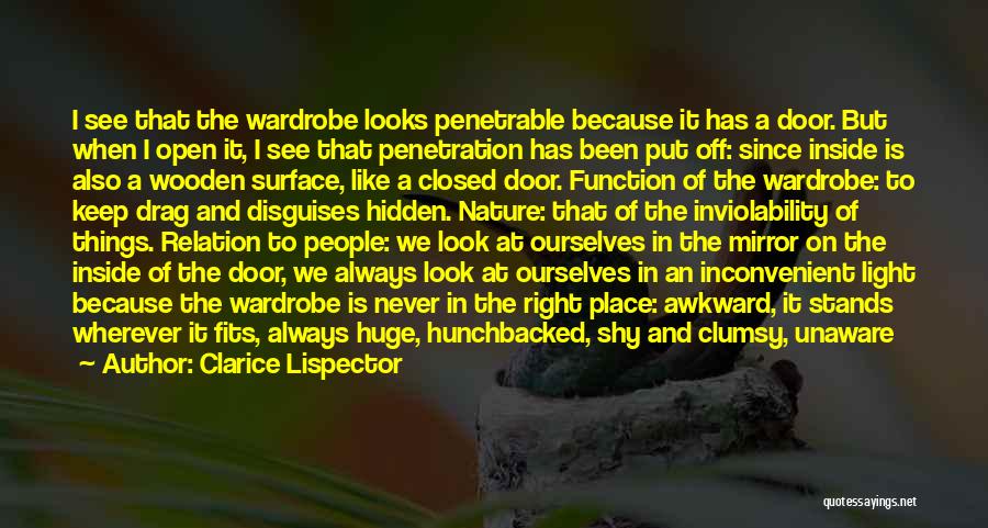 Clarice Lispector Quotes: I See That The Wardrobe Looks Penetrable Because It Has A Door. But When I Open It, I See That